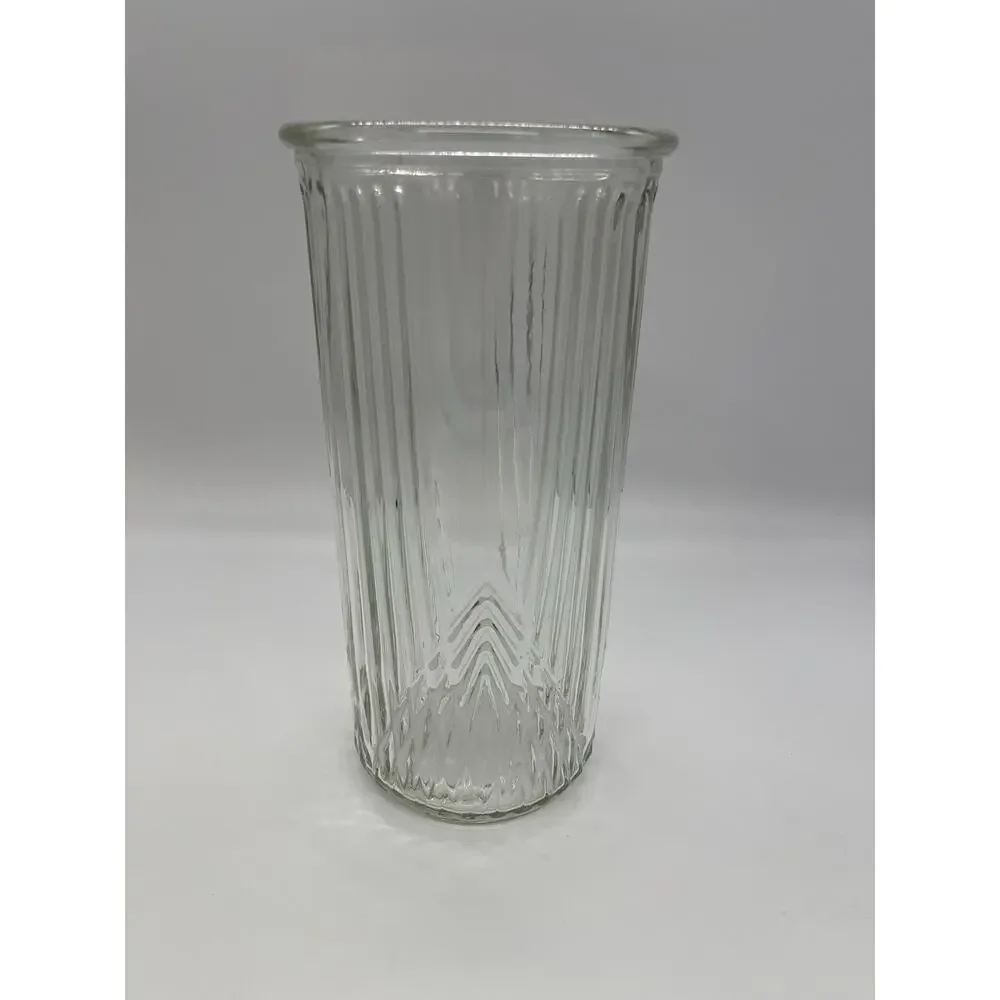 Tall Clear Ribbed Vase with Evergreen Christmas Tree Design 9.5